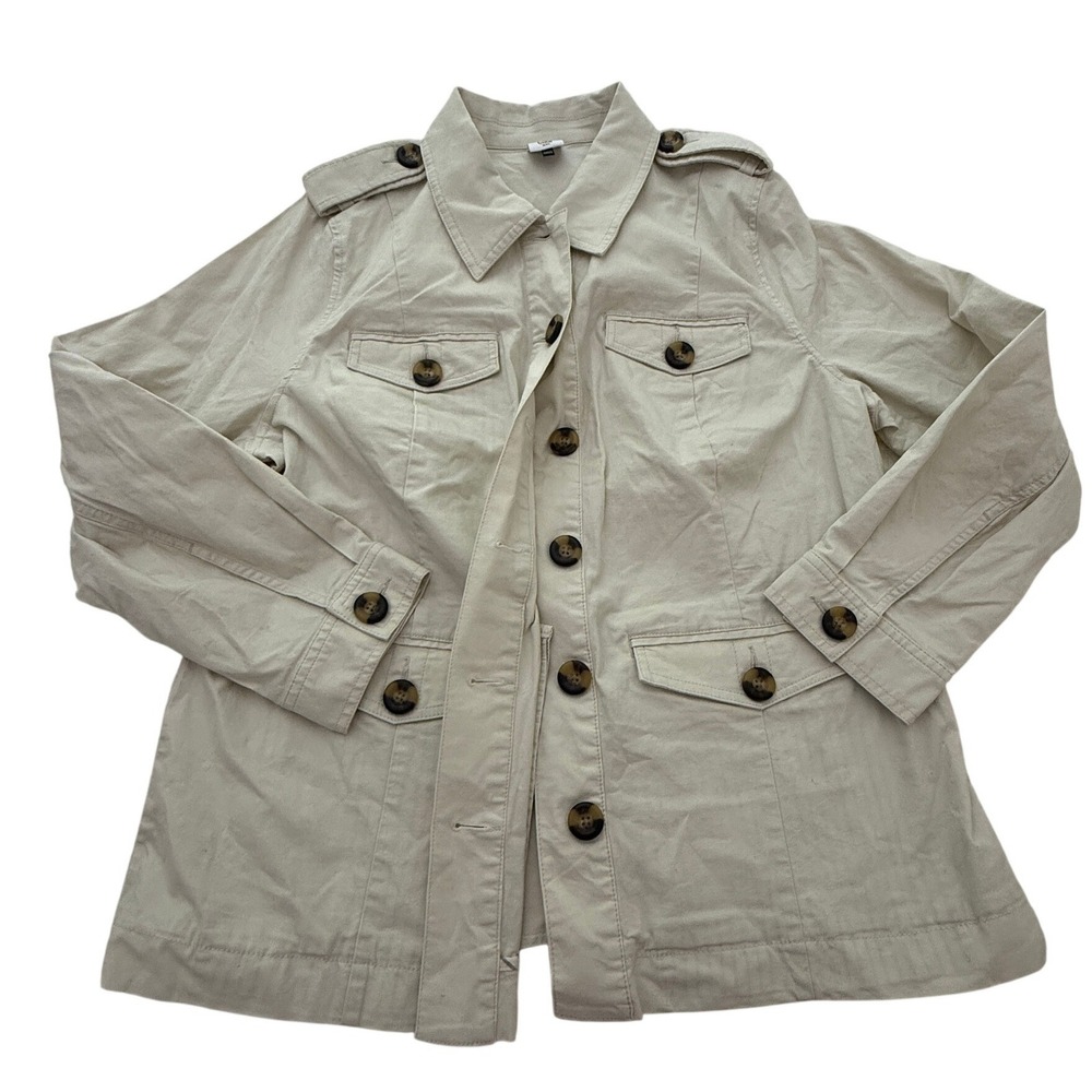 Cabi Kenya Jacket Women XXL Off White Utility Safari Military Cotton Coat